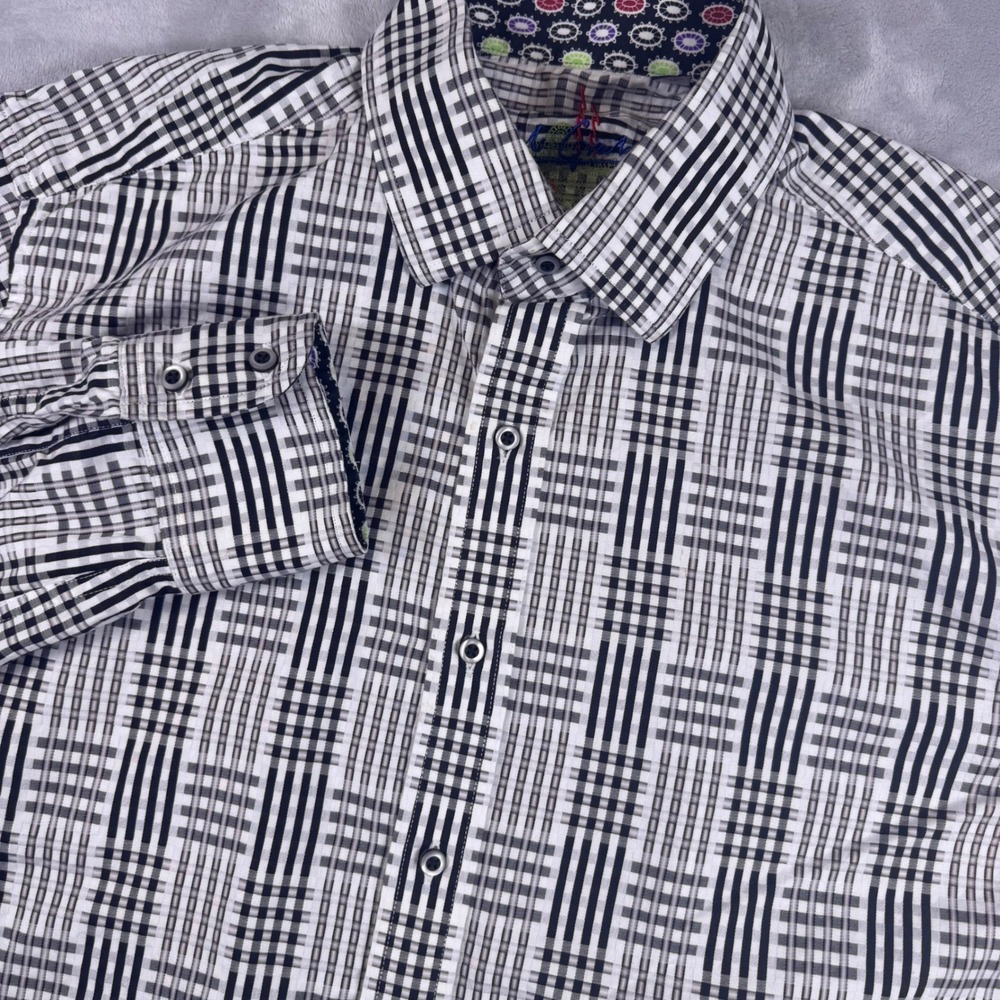 Robert Graham Geometric Plaid Button Down Shirt LS Mens Large Black White*